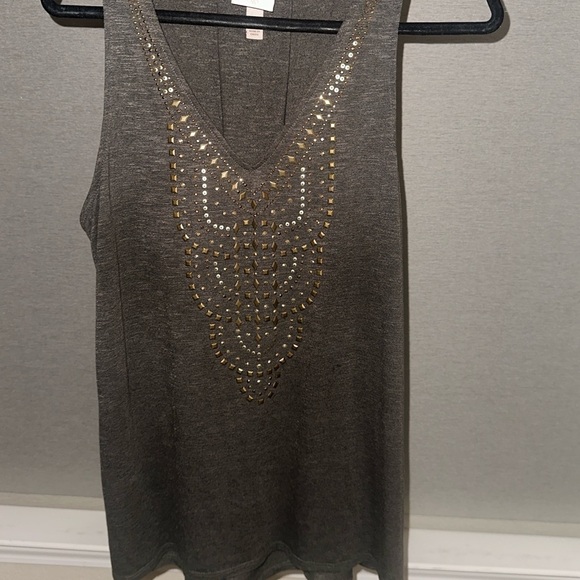 Knox Rose Metallic Embellished Loden Green Sleeveless Top - Large - Picture 1 of 6